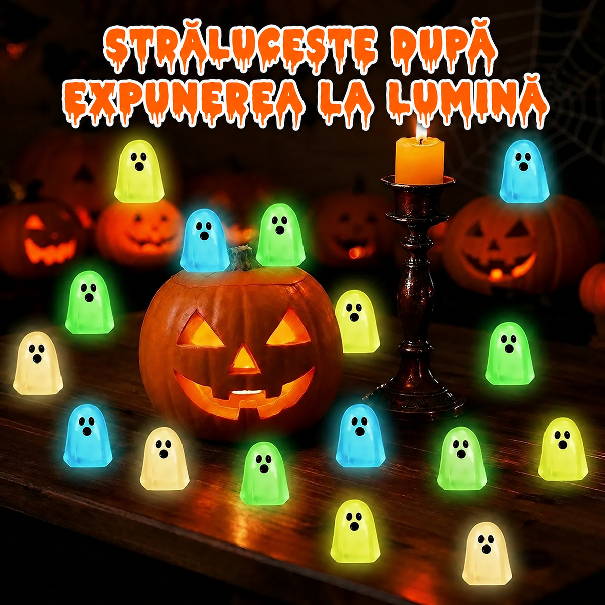 👻 Mini-Fantome Fosforescente – Set Decorativ Halloween ✨