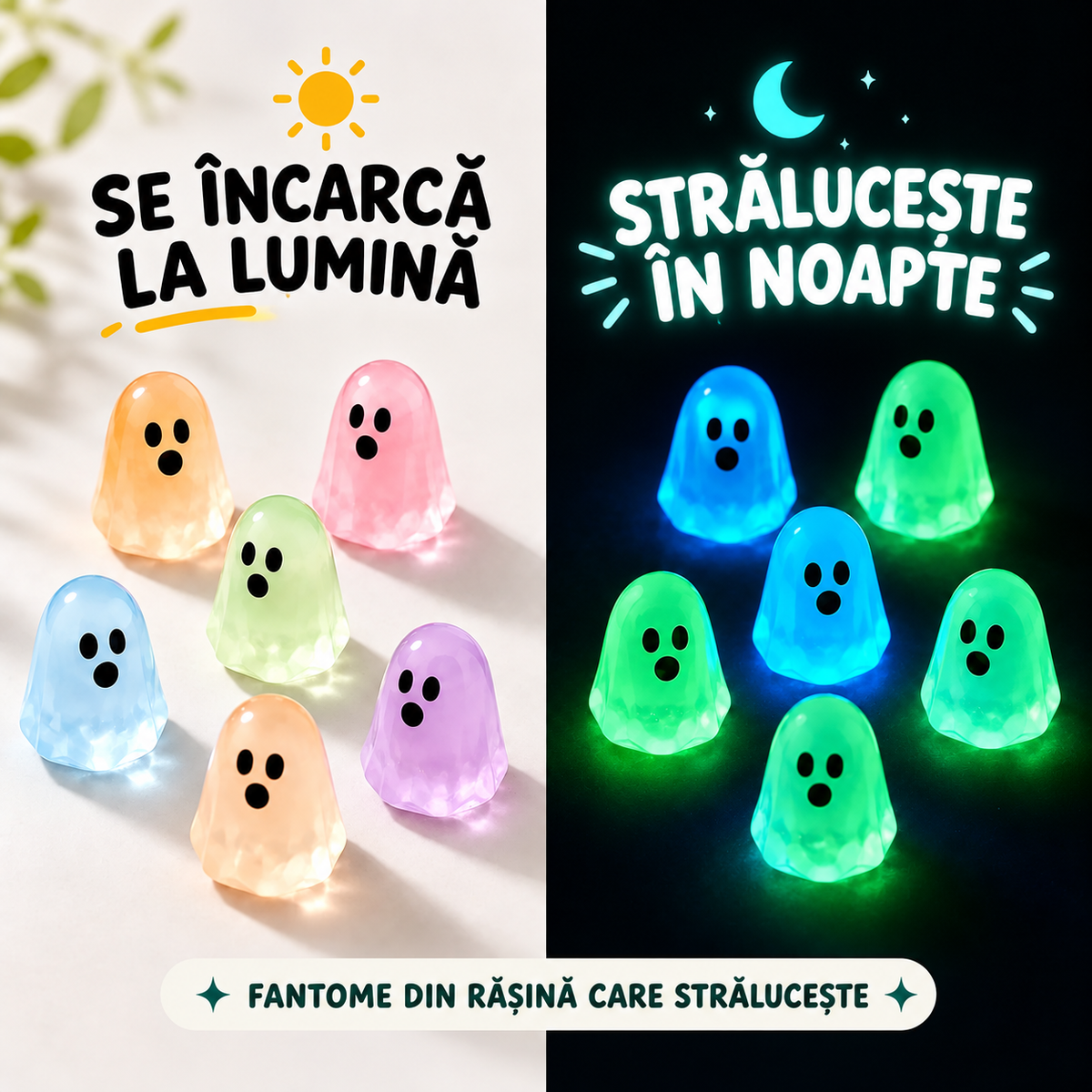 👻 Mini-Fantome Fosforescente – Set Decorativ Halloween ✨